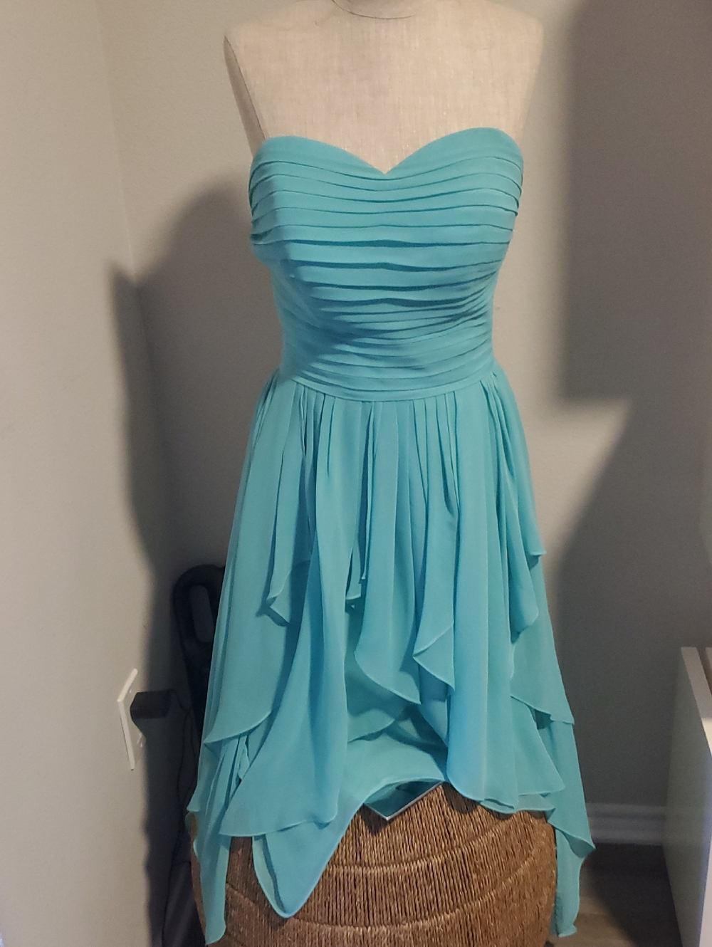 Azazie Strapless High-Low Chiffon Dress in Turquoise Blue, Size M - Picture 3 of 12